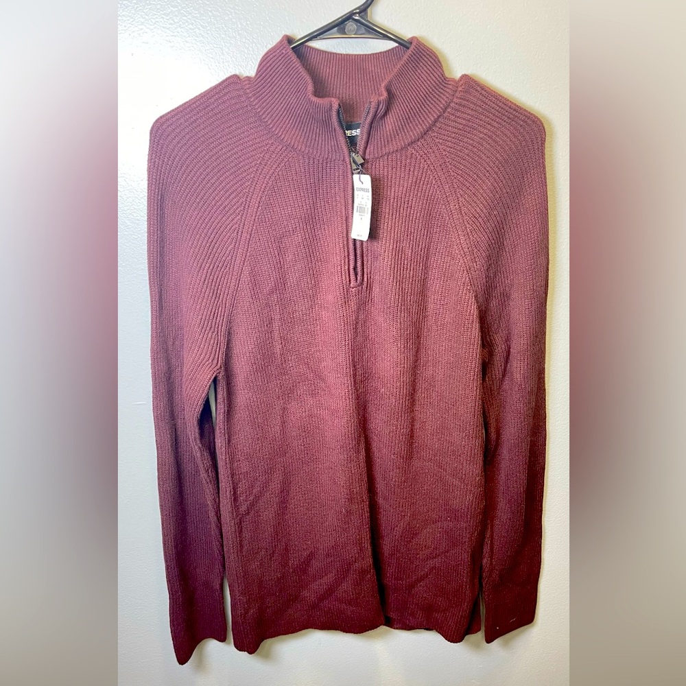 Express Men's NWT Ribbed Wine Mock Neck 1/4 Zip‎ Sweater Size Medium